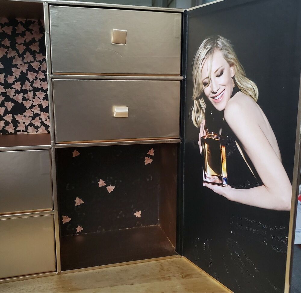 Giorgio Armani Si Luxury Gold Gift Box Vanity Storage Drawers 13" X 13" X 4.5"